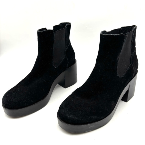 Anthropolgie SixtySeven Black Suede Leather Block Heel Platform Boots 7.5 38 - Picture 3 of 16